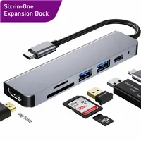 Base de Expansión Portátil Multifunción 6 en 1 Tipo-C, Hub USB 3.0 de Alta Definición 4K, Convertidor con Conectividad Fácil, Ranura SD