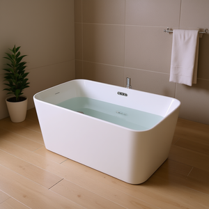 Bañera Independiente CCTUZ de 49 Pulgadas, Acrílico Blanco Brillante, Diseño Cuadrado Japonés, Desagüe Cromado con Protección Contra Desbordamiento - Product Image 2