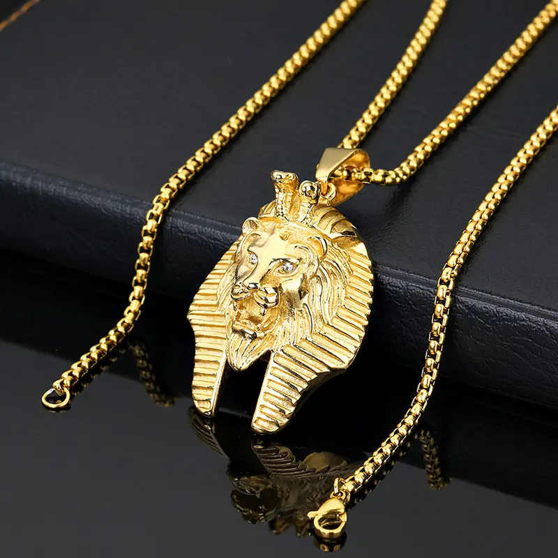 Usine Source en acier inoxydable collier en or Hip Hop Original ancien égyptien pharaon Sphinx pendentif tendance collier pour hommes