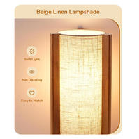 Lampe de bureau compacte de 13,5 pouces en bois de noyer, lampe de chevet cylindrique E26 |   Abat-jour en lin beige