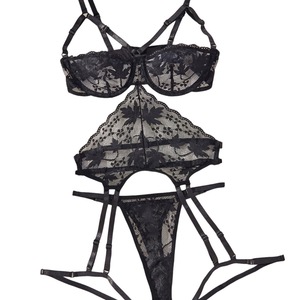 Set Lingerie Garter Berenda Daun Bunga Transparan dengan Kawat Penyangga dan Potongan Cut Out yang Memikat - Product Image 6