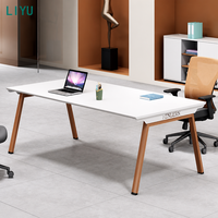 Ensemble de table de conférence en bois blanc LIYU, 6 chaises rouges, pieds en métal, salle à manger, salle de réunion, mobilier de bureau, moderne et minimaliste