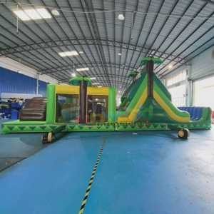 Structure gonflable commerciale de qualité supérieure pour fêtes en plein air, combo toboggan et parcours d'obstacles tropical pour enfants - Product Image 1