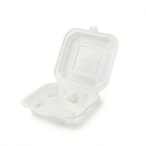 Vajilla Rectangular Desechable Biodegradable Blanca de 20.3x20.3cm, de Almidón de Maíz, con 3 Compartimentos, para Servicio de Catering en Restaurantes y Cantinas - Product Image 2