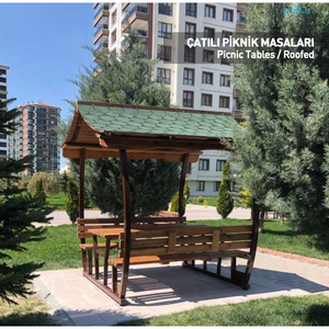 Mesa de picnic de metal para 8 personas de origen turco Soylu Grup con diseño de techo japonés PTB12M - Product Image 4