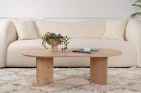 Table basse ovale en bois massif avec double plateau, table à thé en bois sur mesure pour salon moderne et décoration intérieure
