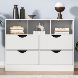 Meuble de rangement moderne et minimaliste pour <span class=keywords><strong>chambre</strong></span> d'appartement, 4 tiroirs, design ouvert sans poignées, en bois durable et écologique - Product Image 3