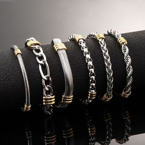 Wholesale Men's Vintage Geometric Stainless Steel Cuban <b>Chain</b> Bracelet Double-Colored Twisted <b>Snake</b> Design <b>Silver</b> Gold Fashion - Product Image 3