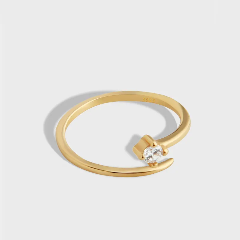 Open Adjustable 925 Sterling Silver Ring Gold Women Cocktail Rings