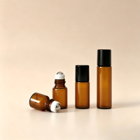 Botol Roll On Minyak Atsiri Kaca Coklat Mini 1ml 2ml 3ml 5ml untuk Parfum dengan Bola Roller Stainless Steel dan Tutup Hitam