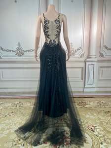 Vestido de noche largo Saias para mujer, Sexy, sin mangas, transparente, con lentejuelas, vestido de banquete de salón de baile, vestido de Club de graduación Natural - Product Image 4