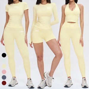 Completo Sportivo Senza Cuciture da <span class=keywords><strong>Donna</strong></span>, Top Halter con Maniche Lunghe, Maglietta da Palestra con Fori per i Pollici, Pantaloncini Yoga con Effetto Push-Up, Set Yoga - Product Image 1