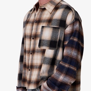 Chemise en flanelle à carreaux patchwork pour homme, nouvelle collection 2026, coupe courte, oversize, manches longues, décontractée, service OEM ODM personnalisé - Product Image 3