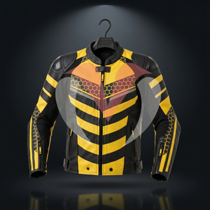 Chaqueta de Motocicleta de Cuero Amarillo y Negro, Resistente al Viento, para Carreras - Product Image 1