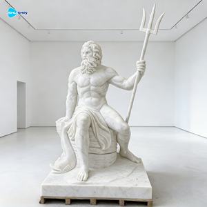 Gran Estatua Moderna de Mármol Blanco del Santo Patrón Griego Poseidón, el Rey del Mar, Tallada a Mano en Estilo Occidental - Product Image 1