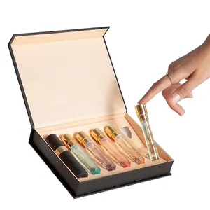 Caja de perfume pequeña de cartón personalizada de lujo para caja de embalaje caja de perfume rectangular negro mate con magnético