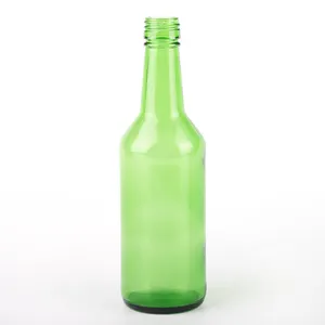 空の360ml韓国グリーンガラスソジュボトル酒ガラスボトルスクリューリッド付きラウンドスピリットボトル