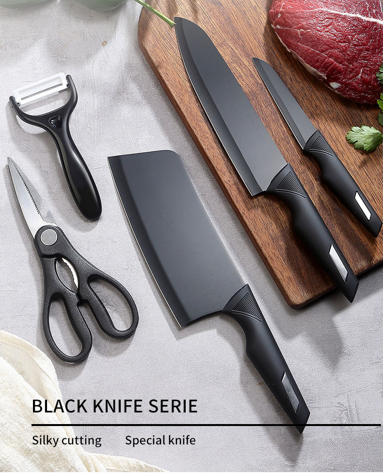 Stainless steel black kitchen knife set with gift box packaging