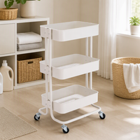 Chariot de rangement à roulettes 3 niveaux en métal blanc crème, écologique et moderne, pour la maison, le bureau, le salon, la salle de bain et la cuisine