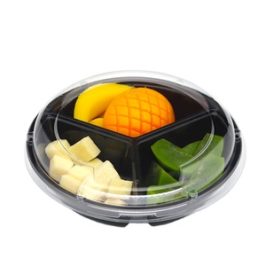 Model -190 Black Tray Plastic Food Grade PET Round 3 Compartments Food Inner Tray Box 190*190*60mm With Cover 1200 Pcs / Carton