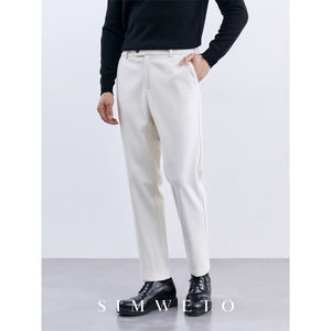 بنطلون رجالي شتوي دافئ سميك كاجوال أبيض ضيق أسود - Product Image 1