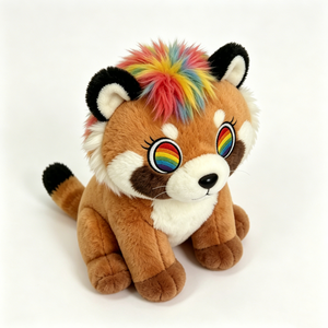 Peluche panda rouge aux yeux arc-en-ciel personnalisée, adorable peluche panda rouge, jouet en peluche panda rouge, peluche panda rouge aux poils multicolores - Product Image 4