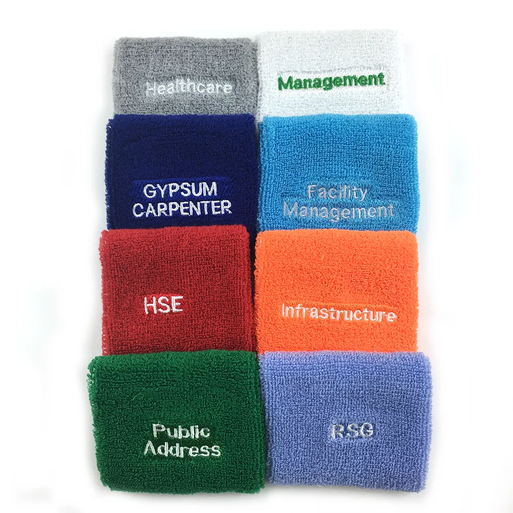 Private Label Custom Cotton Terry Cloth Sport Exercise Tennis Wrist Wristband Embroidery Sweatband