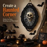 Cadre photo rétro Halloween, décoration tête de mort, art mural gothique sombre avec araignée et crâne, décor effrayant
