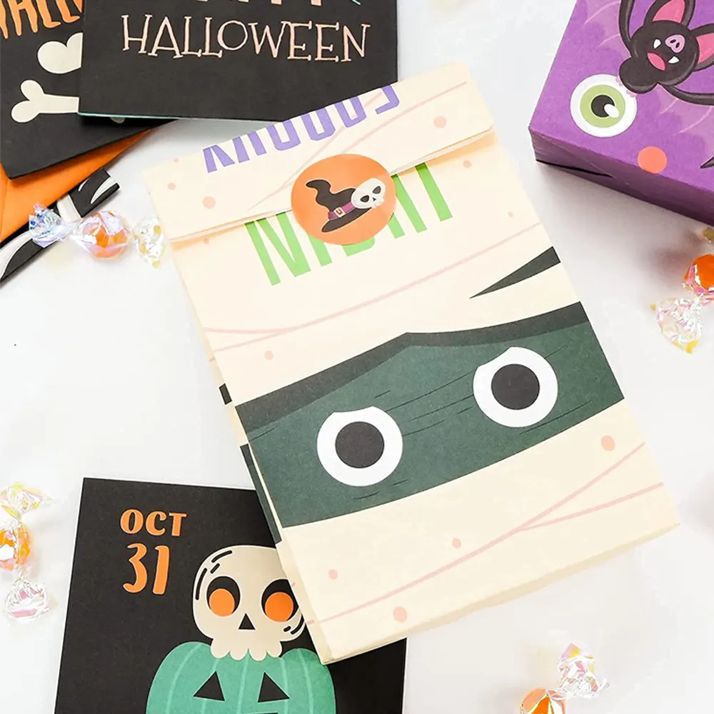 Halloween Goodie sacs faits à la main enfants fête joli sac cadeau en papier pour bonbons biscuits