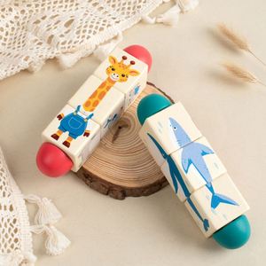 Baby First Gift Cute Toy Matching Pattern Rotating Spin Twist Blocks Eco-friendly Wooden Animal <b>Puzzle</b> - Product Image 2