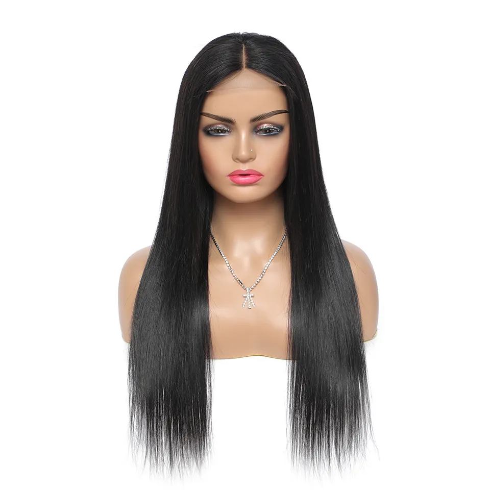 Peluca de cabello humano liso de 13x4 para mujer, Frontal transparente de encaje prearrancado postizo, pelo Remy brasileño de 28 y 30 pulgadas