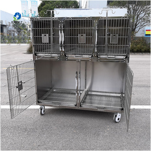 Cage pour chien en acier inoxydable <span class=keywords><strong>EUR</strong></span> VET à 5 portes, 304, épaisseur 1,2 mm, anti-corrosion, personnalisable, roues robustes avec freins pour clinique - Product Image 2