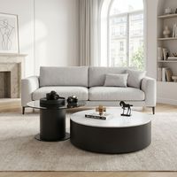 Ensemble de tables basses en chêne faites à la main style ferme moderne, meubles de salon, chambre, hôtel - Durable, écologique, facile à nettoyer, plateau en métal