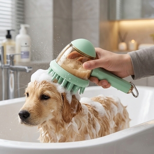 Brosse de bain pour animaux de compagnie en silicone avec distributeur de shampoing liquide, massage, poils doux, brosse de toilettage pour <span class=keywords><strong>chien</strong></span> et chat - Product Image 1