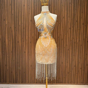 Luxury Sleeveless Bodycon Fringe Dress Silk Fabric with High-End Rhinestones for Women from Vietnam - Product Image 1