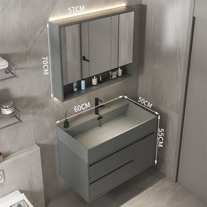 סיטונאי צף קיר עיצוב רכוב ארונות אמבטיה עם ארון מראה וכיור יחיד - Product Image 5