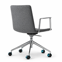 Chaise de bureau moderne à dossier moyen, ergonomique, pivotante, en tissu, avec accoudoirs chromés, base en aluminium et roulettes lisses