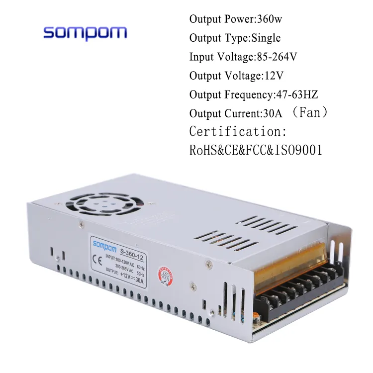 Источник питания SOMPOM с одним выходом, 110 В/220 В, 12 В, 30 А, 360 Вт, импульсный режим постоянного тока