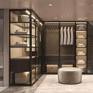 Armario Moderno Personalizado, Juego de Muebles Completo para Dormitorio con Luz LED, Armario con Puerta de Vidrio, Organizador de Ropa - Product Image 1