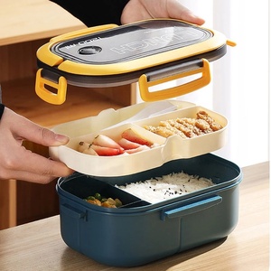 Portable Hermetic Lunch Box 2 Layer Grid Children Student Bento Box Leakproof Microwavable Prevent outdoor School