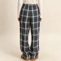 Pantalon large vert à carreaux pour femme, taille haute, boutonné devant, coupe ample, style vintage, décontracté, streetwear, bas de tenue féminin