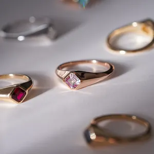 Starsgem Trendy Asher Cut Signet Style Ring 14K Oro sólido Moissanite Lab Grown Gemstone Sapphire Ruby Emerald Ring