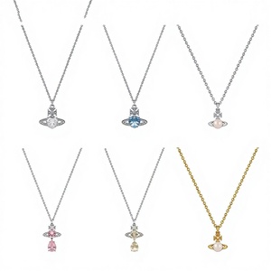 Collar con Colgante de Saturno de Plata de Ley 925 con Circonita, Cadena de Eslabones Geométricos de Moda para Hombre, Chapado en Oro, Joyería Fina - Product Image 1