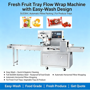 <span class=keywords><strong>Machine</strong></span> d'emballage horizontale en acier inoxydable facile à nettoyer pour barquettes de fruits frais, équipement d'emballage automatique de type oreiller - Product Image 1