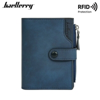 Dompet Pria Kulit PU Tipis Model Trifold dengan Resleting dan Kancing, Grosir