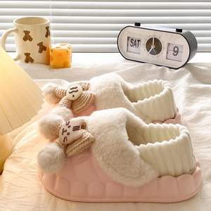 Evergreen Open Toe Half-<b>Slipper</b> for Women's Autumn/Winter <b>Thick</b>-<b>Soled</b> Double-Layer Wool Cotton Anti-Slippery <b>Slippers</b> - Product Image 4