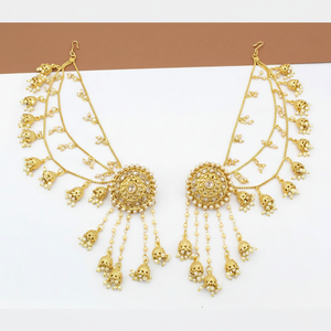 Pendientes Kundan Kanchain Jhumki chapados en oro con perlas 10581065GL - Product Image 1