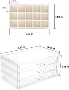 Hộp Đựng Mỹ Phẩm Bằng Nhựa Acrylic Hộp Đựng Trang Sức Trong Suốt Với 3 Ngăn Kéo Hộp Trang Sức Có Thể Điều Chỉnh Với Khay Lưới Nhung - Product Image 6