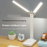 Lampe de table pliable multifonction à double tête LED moderne, lampe de lecture pour étudiants en dortoir, lampe de lecture tactile rechargeable
