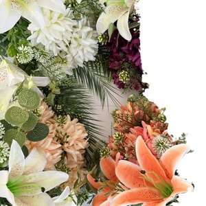 Arreglo floral artificial de crisantemo y lirio para decoración de bodas y hogar, estilo de 10 ramas con hilo dorado. - Product Image 5